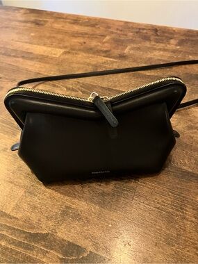 NWT Mansur Gavriel M frame mini black leather crossbody bag purse gold red SALE